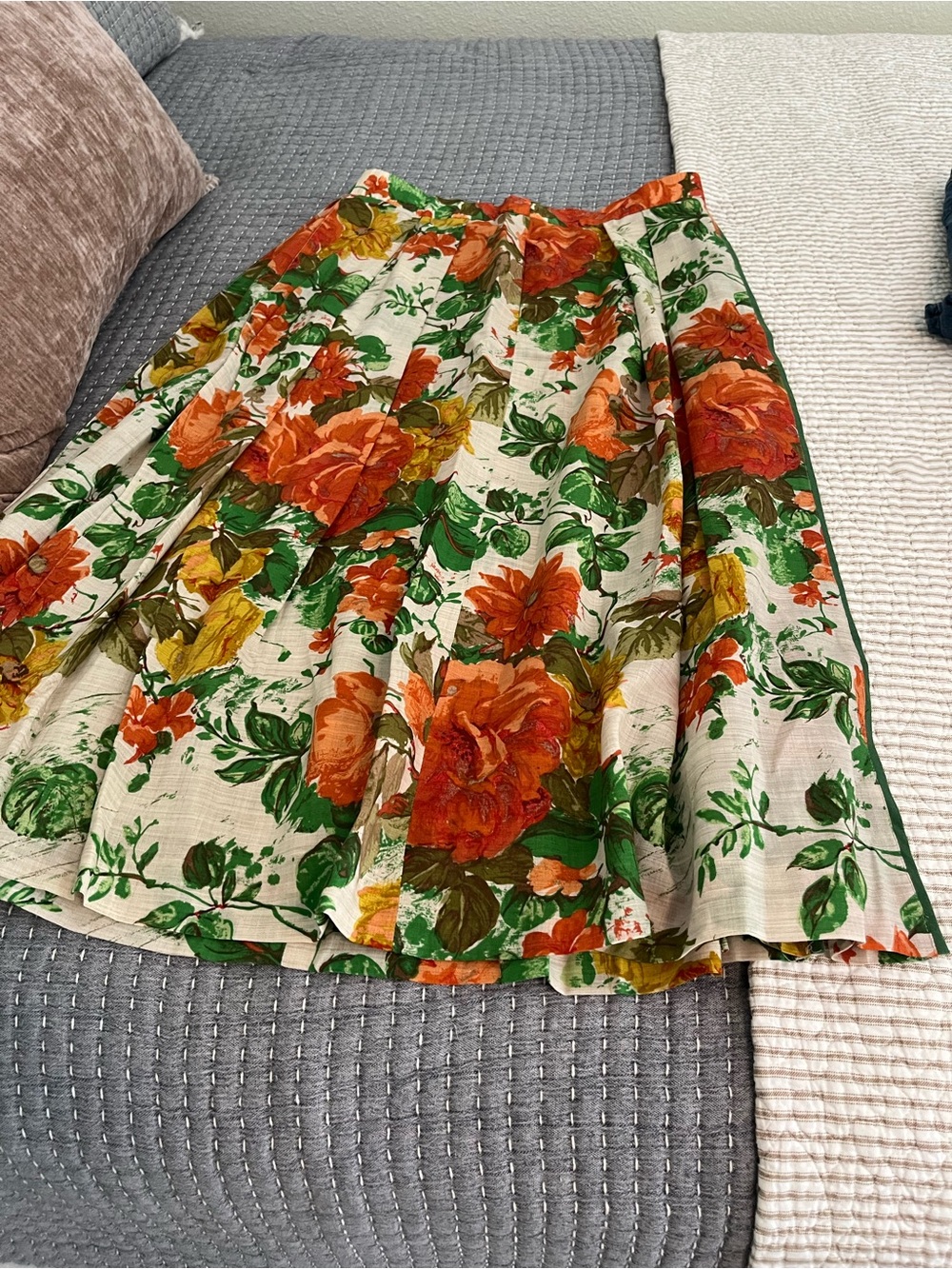 Floral Circle Skirt in Orange, Green & Cream